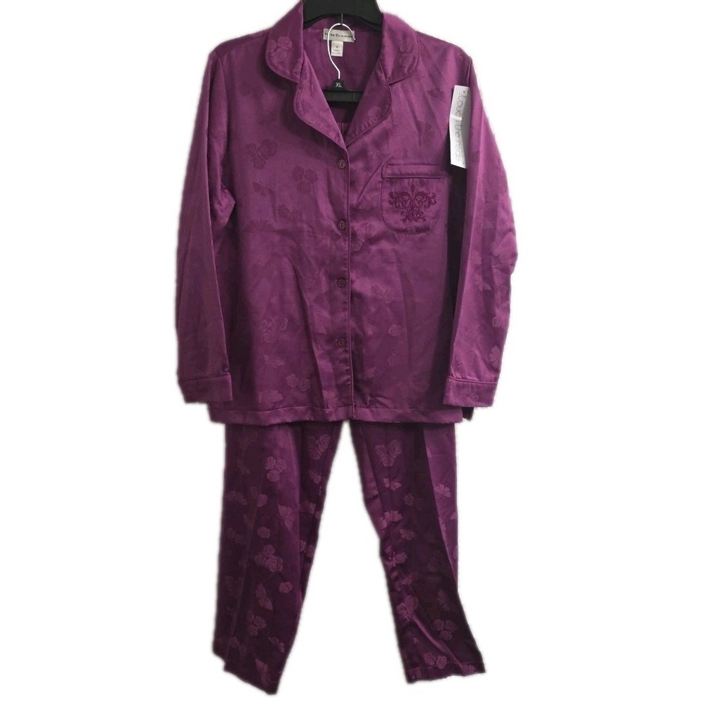 NEW Miss Elaine Pajama Set Medium Shirt Pants‎ Purple Long Sleeve Buttons Womens